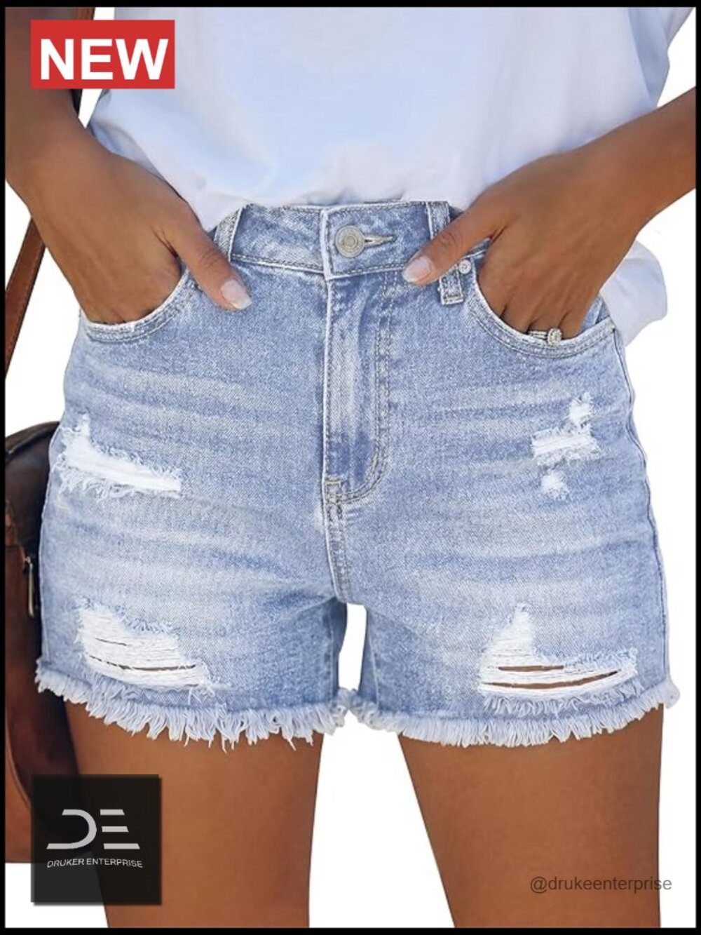 High Waisted Ripped Rolled Stretchy Denim Shorts